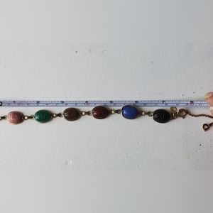 Egyptian Revival GF Semi Precious Stone Scarab Beetle Bracelet. VINTAGE